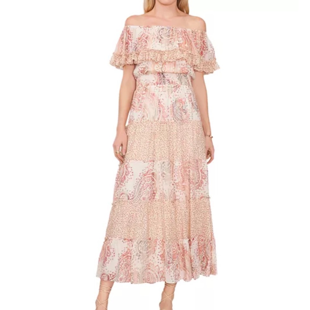 Vince Camuto Pink Paisley Off-Shoulder Maxi Dress
